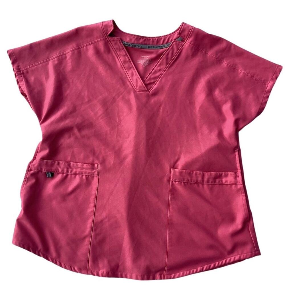 ClimateRight by Cuddl Duds Women's Pink‎ Scrub Top M V-Neck Workwear